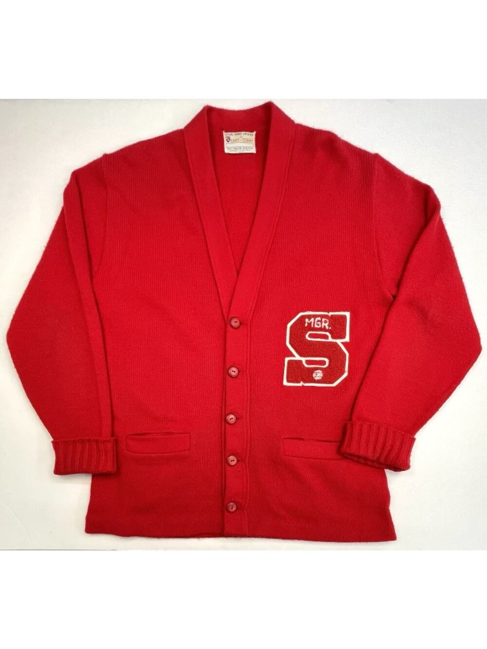 VTG 70s Official Award EAST-TENN LARGE Red Varsity Letterman SWEATER S Manager
